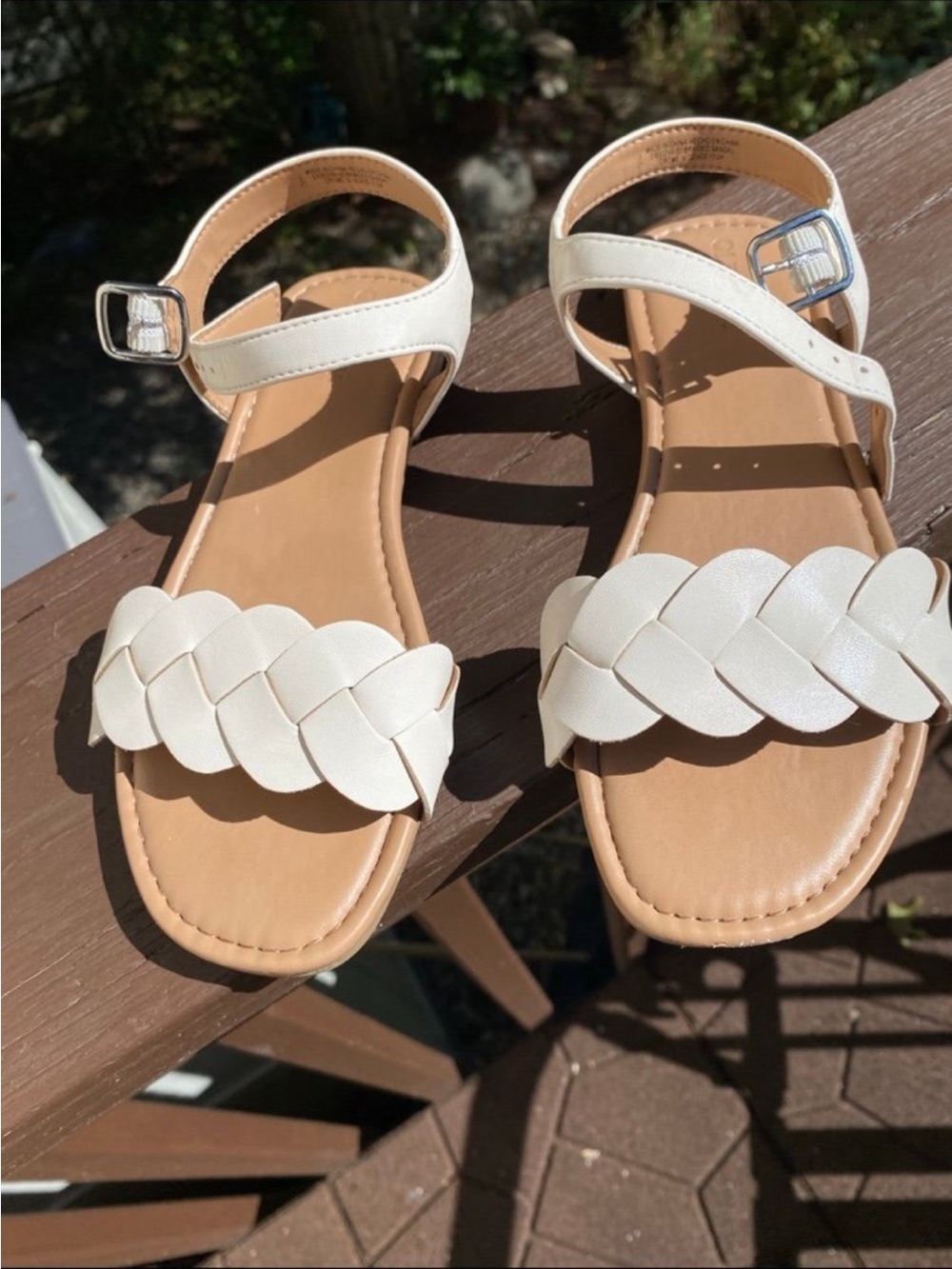 Old Navy Braided Strap Ankle Buckle Sandals in Cream